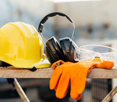 Earplugs, gloves, goggles, and protective gear