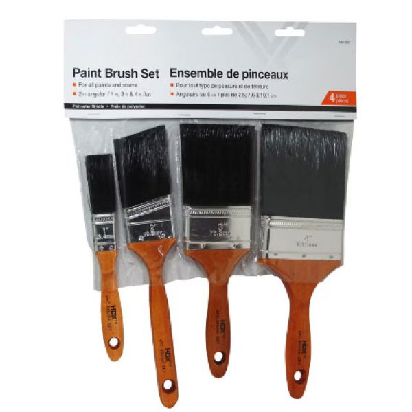 4-Piece (1 inch/2 inch/3 inch/4 inch W.) Flat and Angled Paint Brush Sets