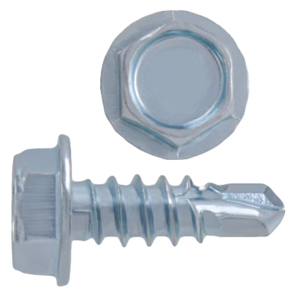 8 x 1/2-inch Hex Head Washer Drive Self-drilling Steel Metal Screws - Zinc Plated - 100pcs